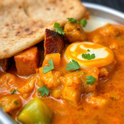 A quarter loaf of bread filled with spicy Durban curry, known as Bunny Chow, a popular South African street food