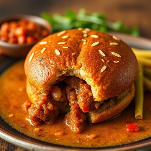 A selection of golden-brown vetkoek filled with savory mince, arranged on a plate
