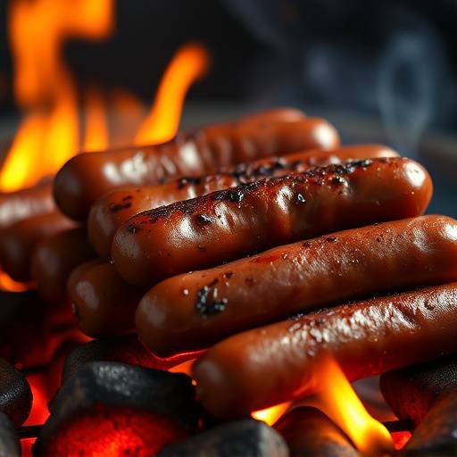 A sizzling Boerewors sausage being grilled over an open flame at a braai