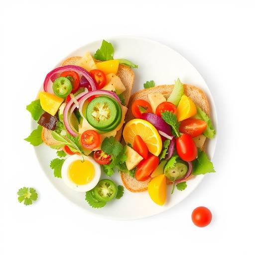 Overhead shot of a variety of colorful, quick-to-prepare salads and sandwiches, perfect for a light lunch.
